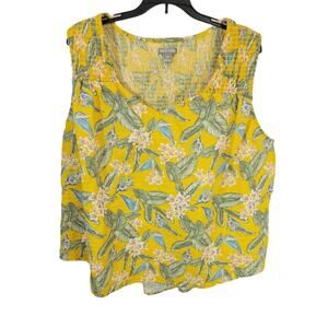 Falls Creek Yellow Tropical Floral Smocked Sleeveless Tank Top Women's Size 3X